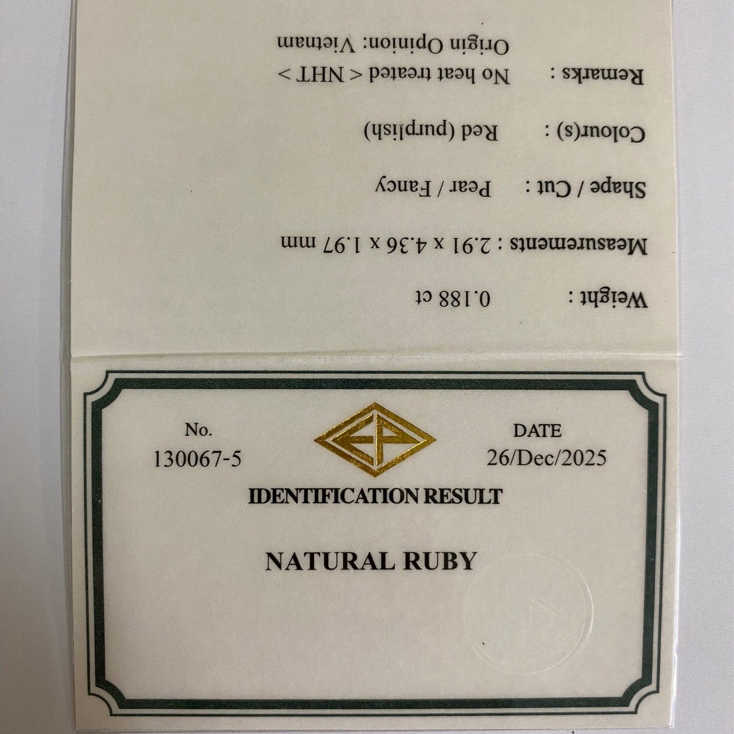 Un-Heat Ruby 0.188ct / Vietnam