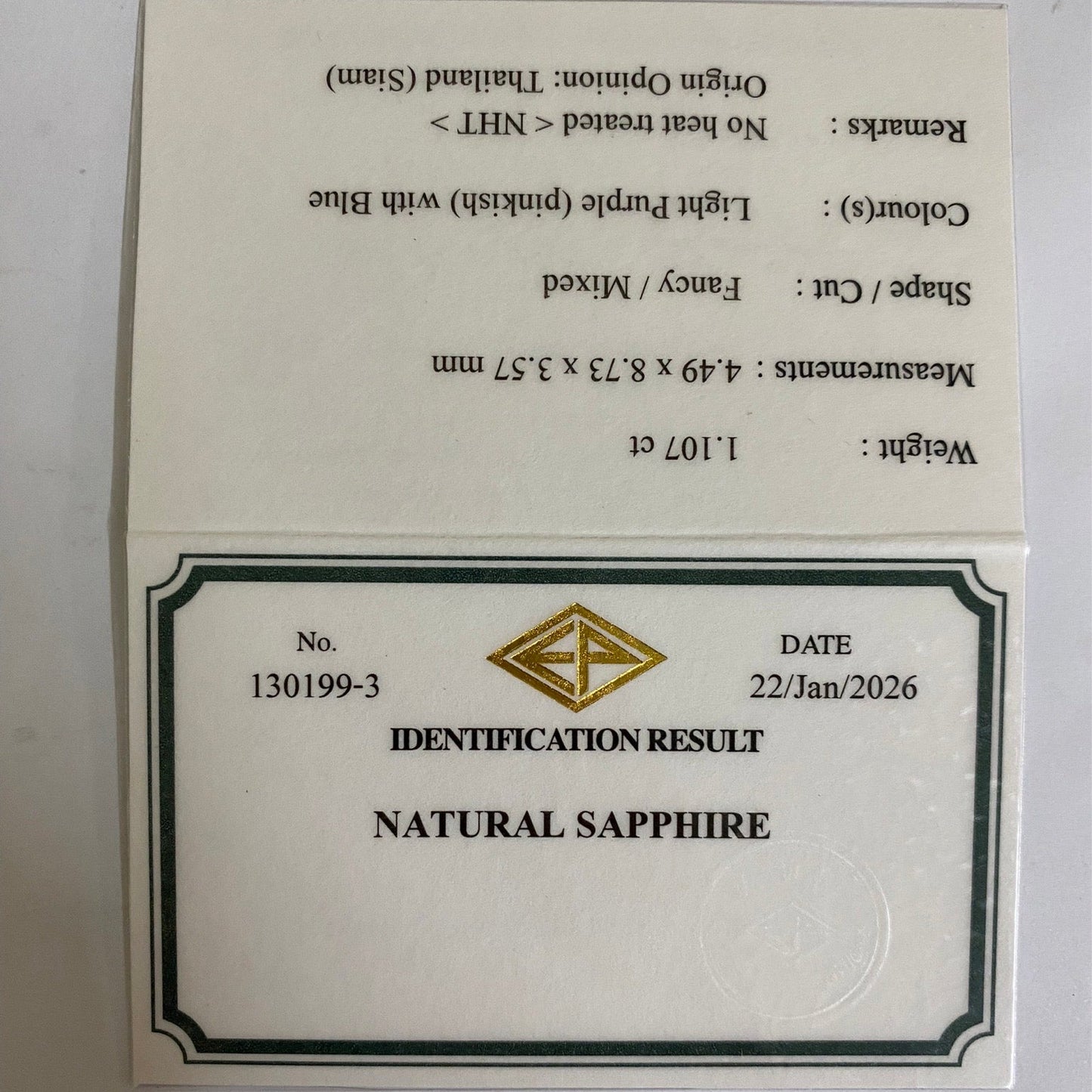 【Flame Frame】Un-Heat Sapphire 1.107ct / Kanchanaburi