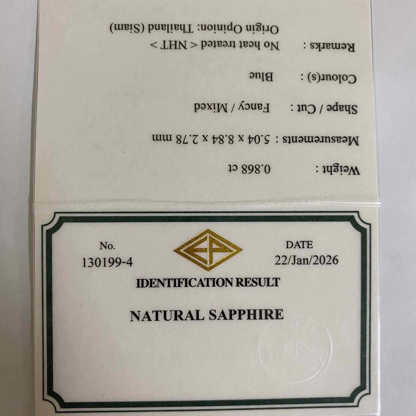 Un-Heat Sapphire 0.868ct / Kanchanaburi