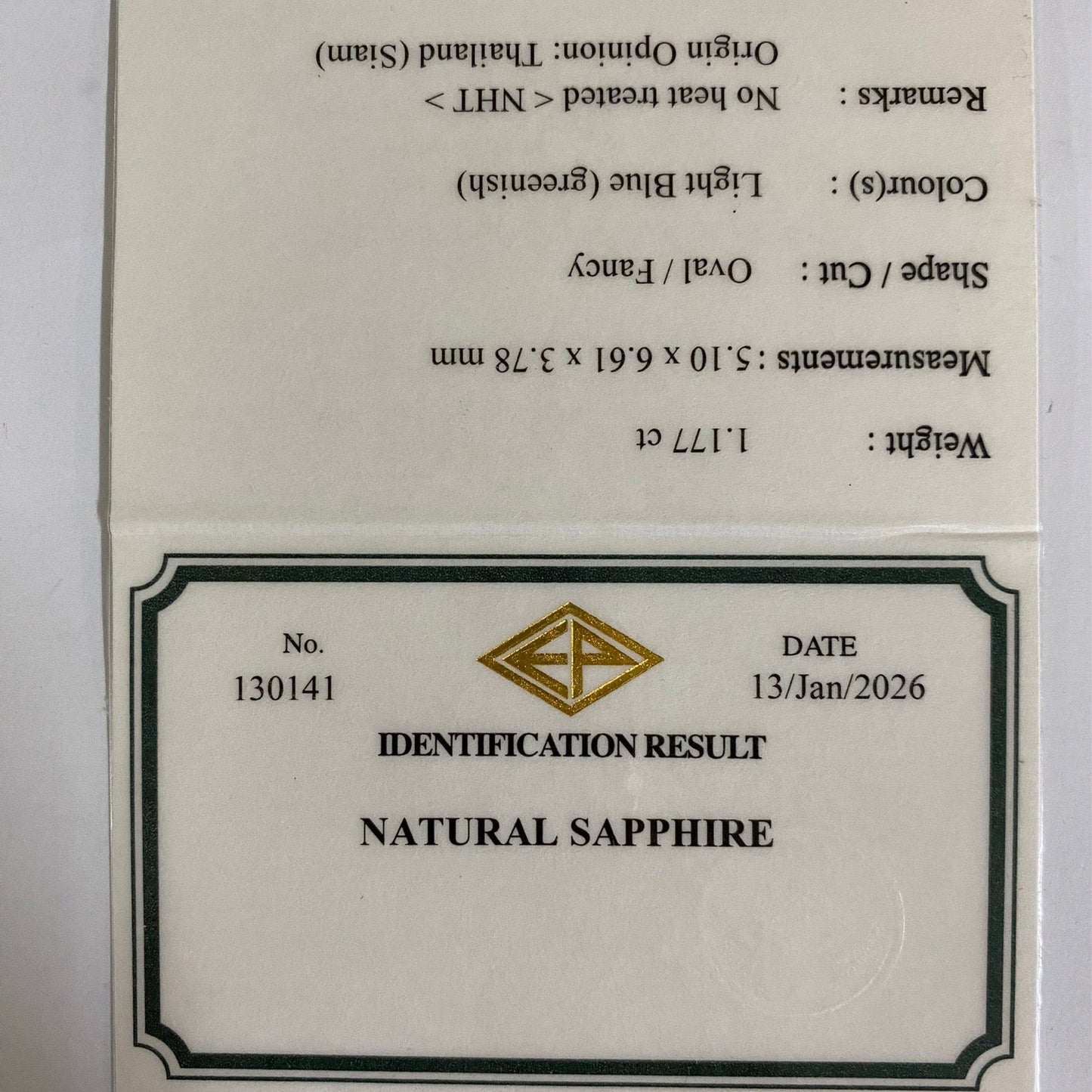 "Ice Mint Blue" Unheated Sapphire 1.177ct / Kanchanaburi