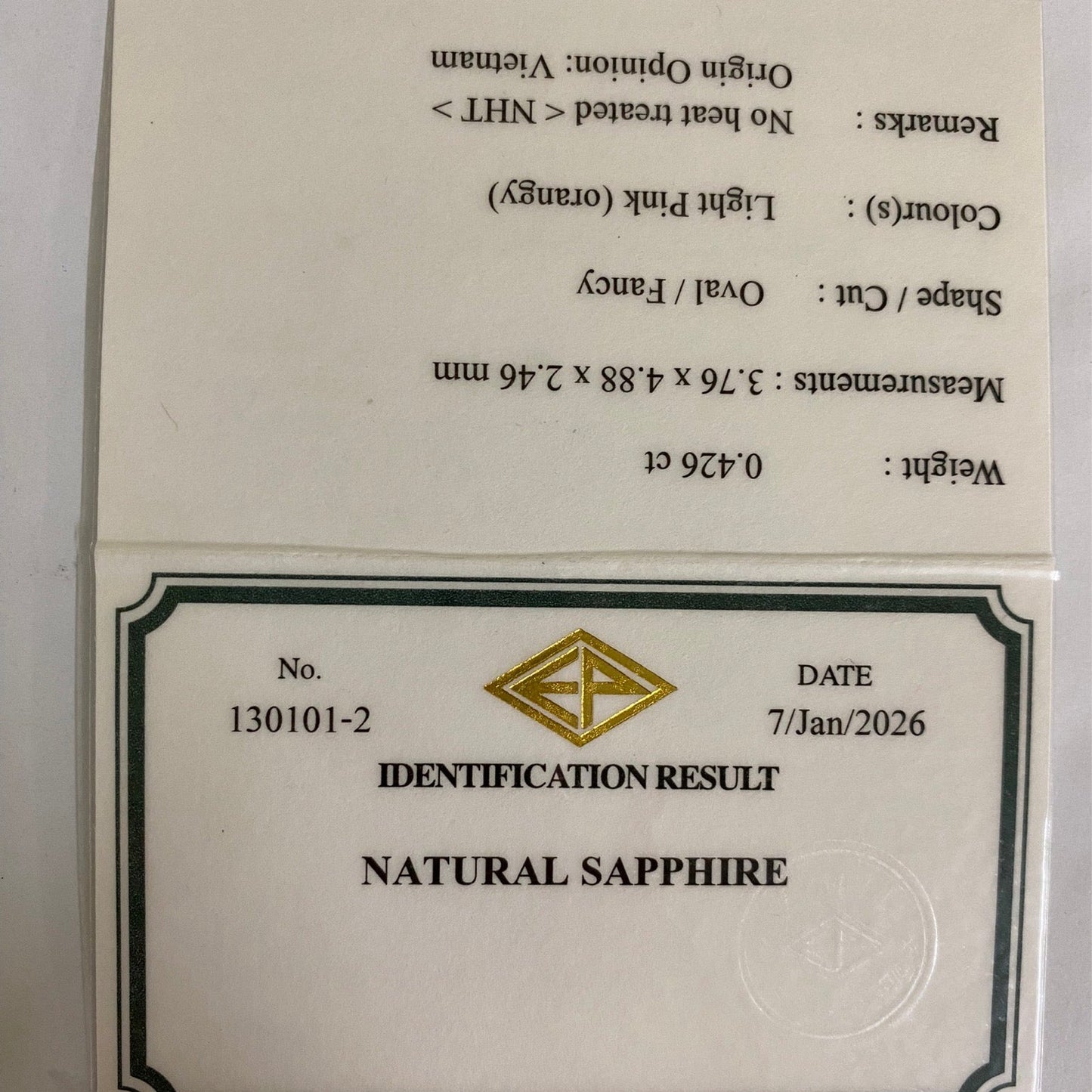 Un-Heat Padparadscha Sapphire 0.426ct / Vietnam