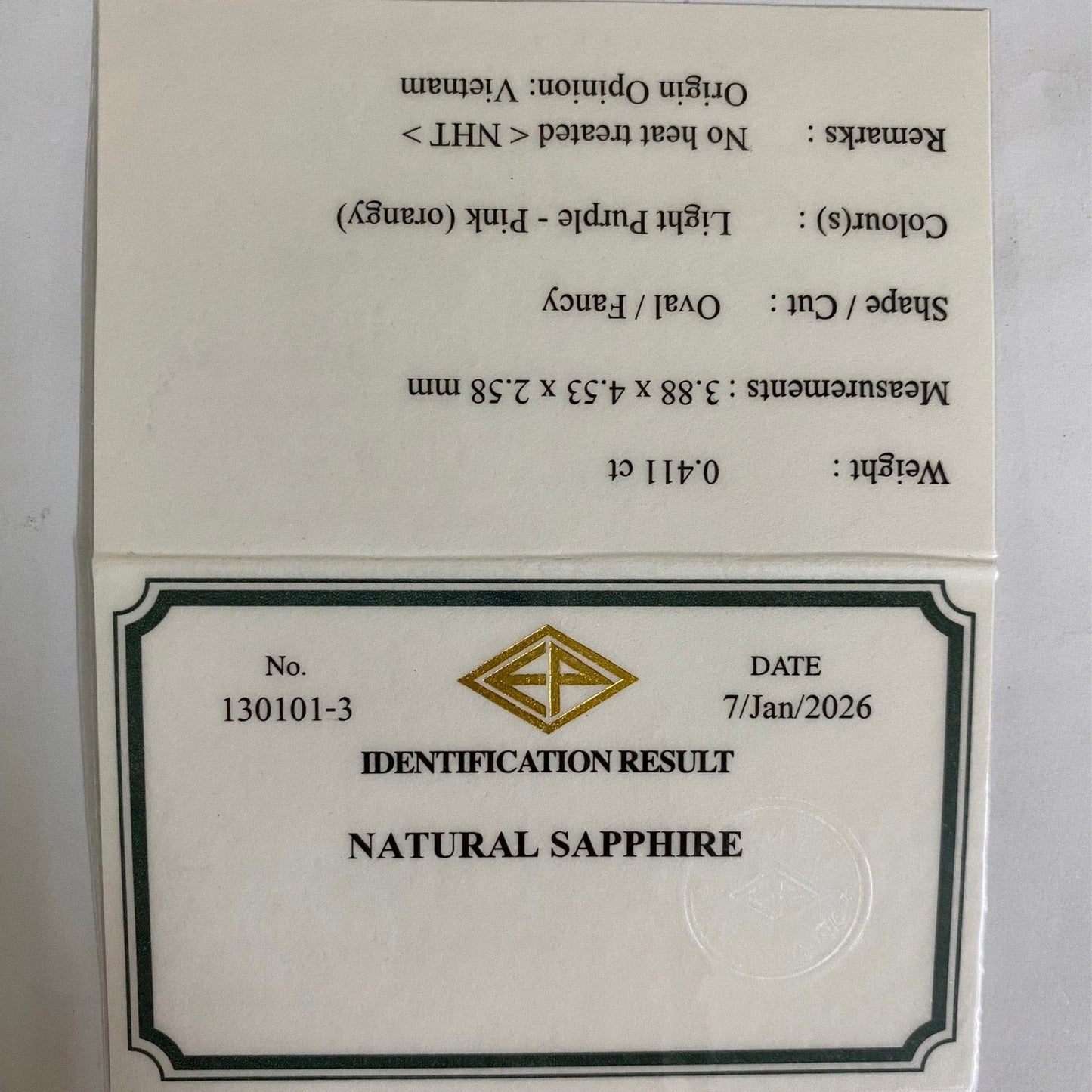 Un-Heat Padparadscha Sapphire 0.411ct / Vietnam