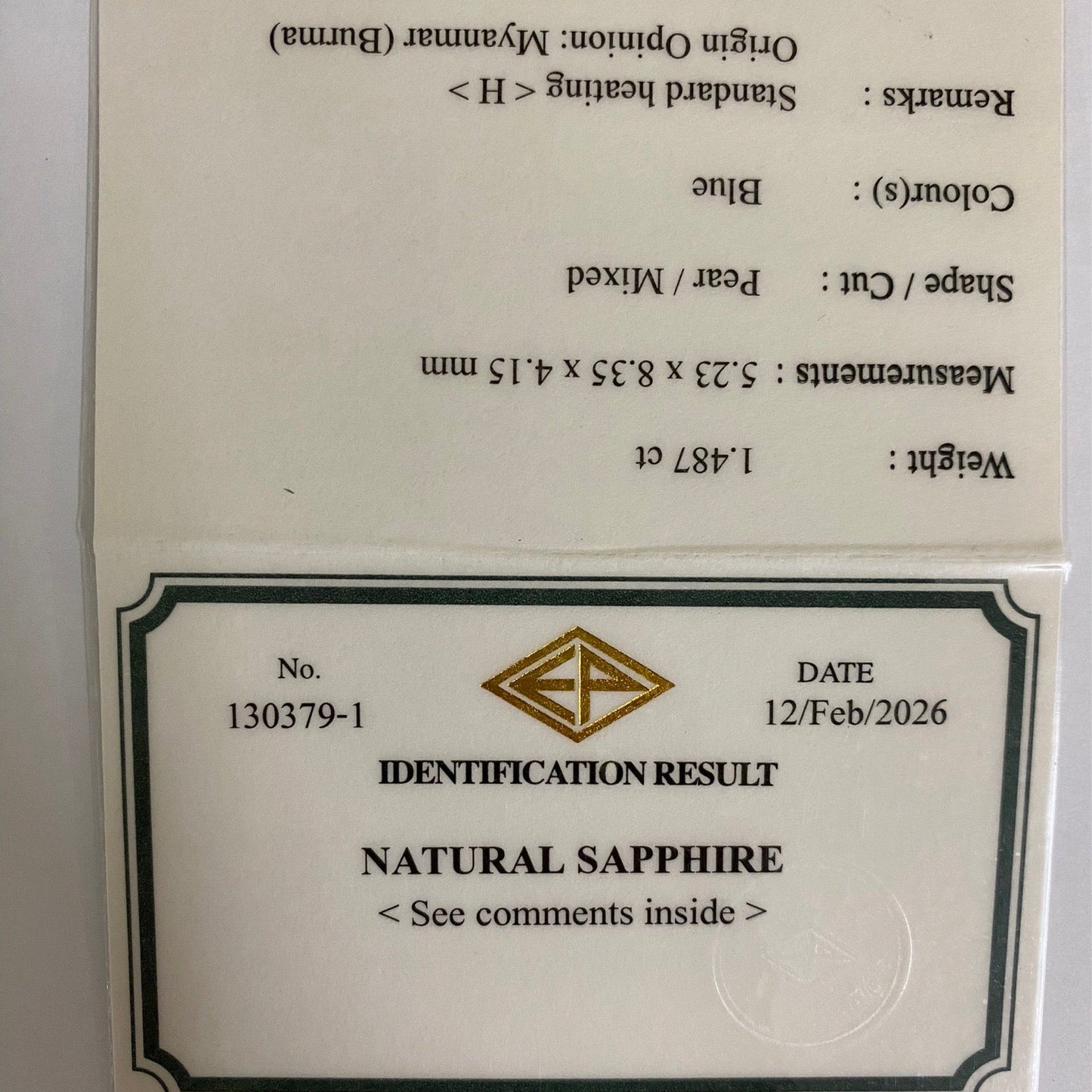 Cornflower Blue Sapphire 1.487ct / Myanmar(Burma)