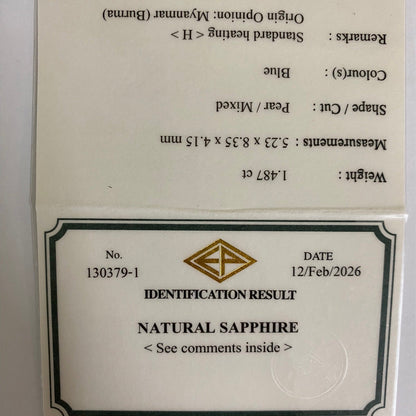 Cornflower Blue Sapphire 1.487ct / Myanmar(Burma)