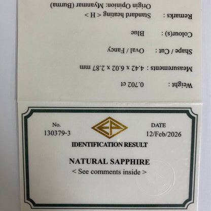Cornflower Blue Sapphire 0.702ct / Myanmar(Burma)