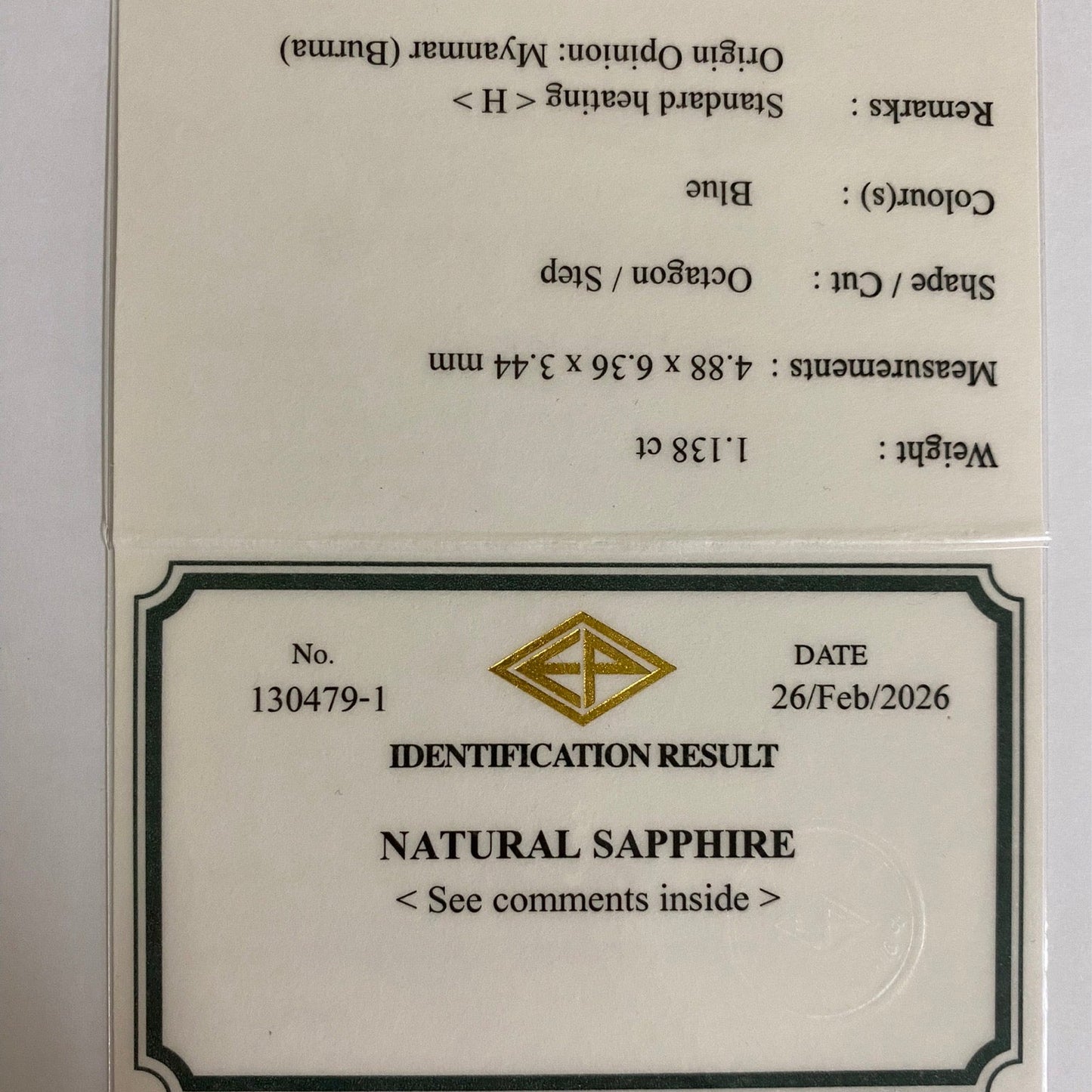Royal Blue Sapphire 1.138ct / Myanmar (Burma)