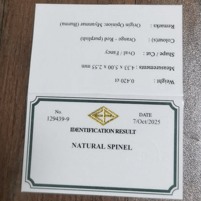 Orangy Red Spinel 0.420ct / Burma