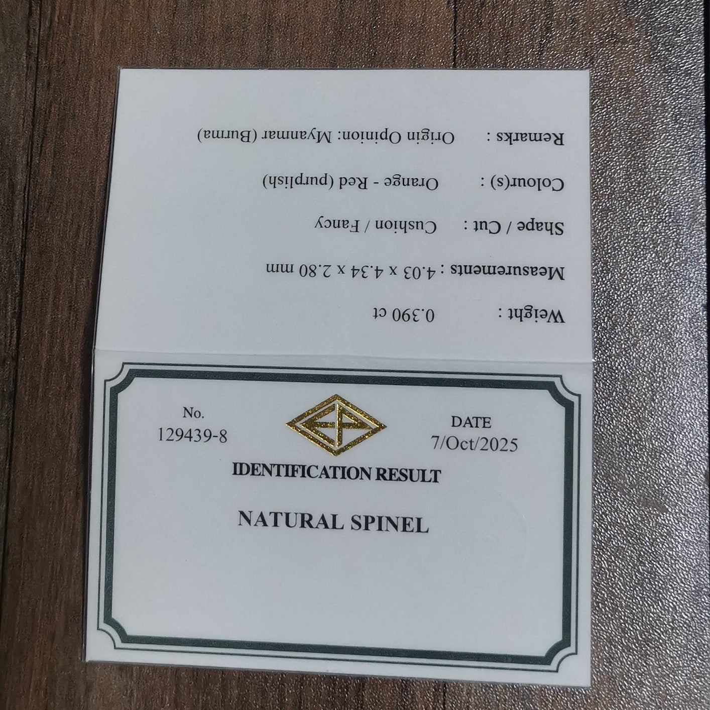 Orangy Red Spinel 0.390ct / Burma