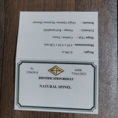 Orangy Red Spinel 0.390ct / Burma