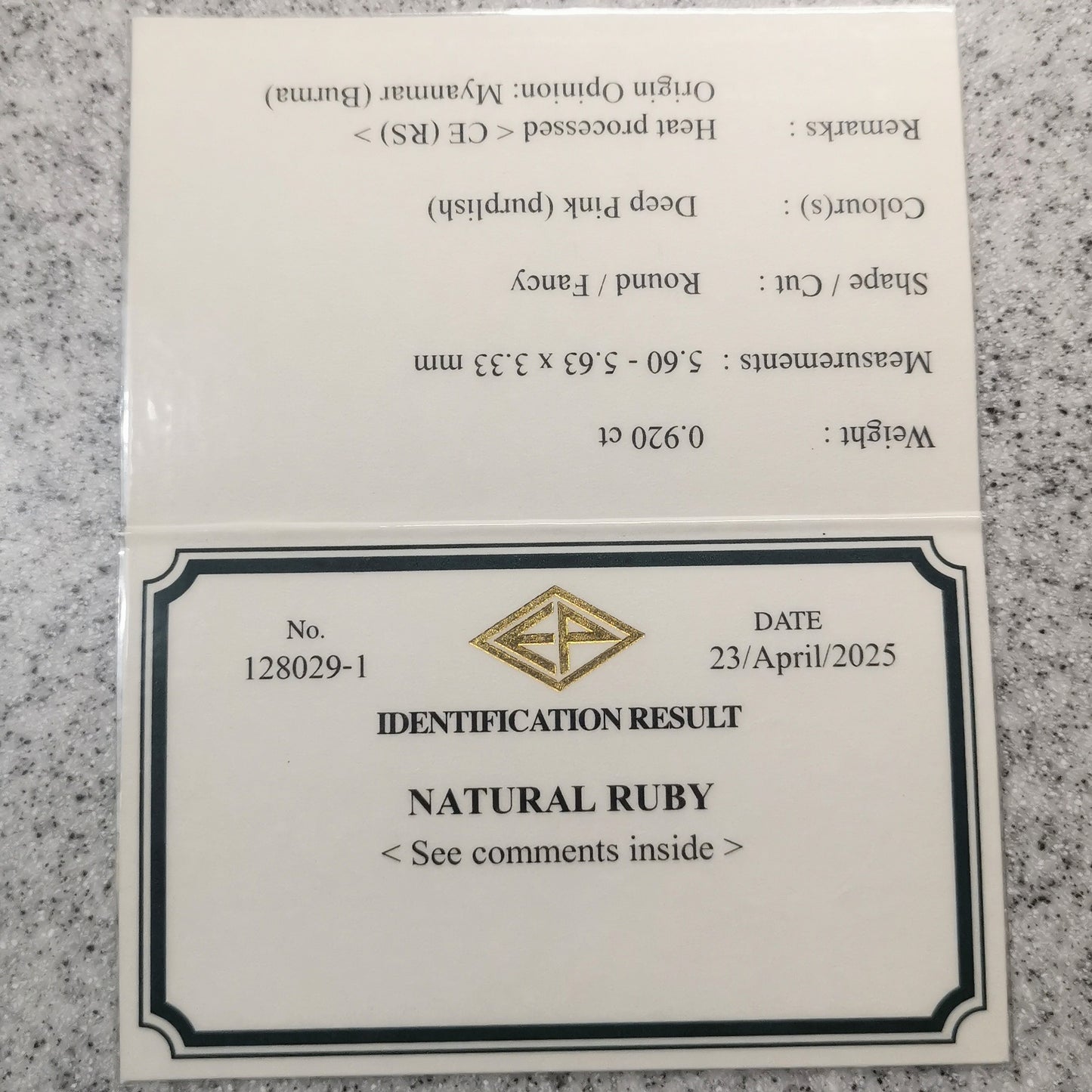 Ruby 0.920ct / Burma